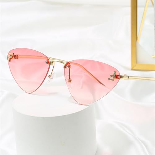 XSJGHLM-Rimless Cat Eye Sunglasses Women Vintage Ocean Lenses Shades Trendy Stylish Luxury Gradient Sun Glasses3