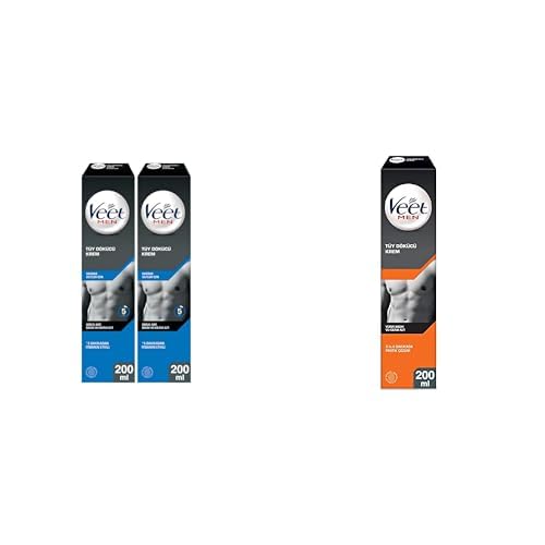 Veet Tüy Dökücü Krem Erkeklere Özel, Hassas Cilt (2 x 200 ml) ve Veet Men Tüy Dökücü Krem Erkeklere Özel Normal Ciltler 200 ml