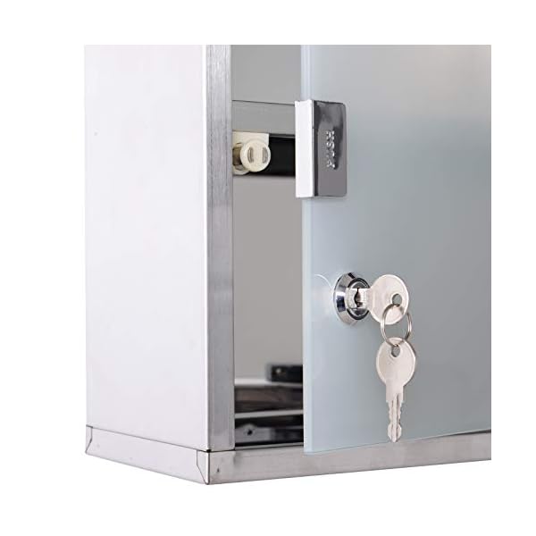 HOMCOM Stainless Steel wall mounted Medicine Cabinet with 2 Shelves + Security Glass Door Lockable 48 cm(H) - Image 7