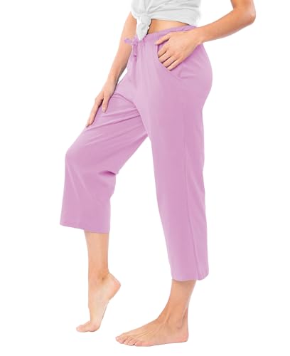 Image of Sexy Basics Women's 100% Cotton Lounge Pants | Capri Style Pajama Sleep Bottoms | Drawstring & Pockets |Multi-Packs & Colors