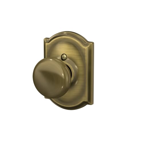 SCHLAGE Plymouth Non-Turning Dummy Door Knob, Camelot Trim, Antique Brass - image 3