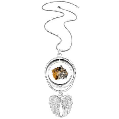 Pendentif tête de tigre pour homme collier biker ailes d'ange rotatives acier