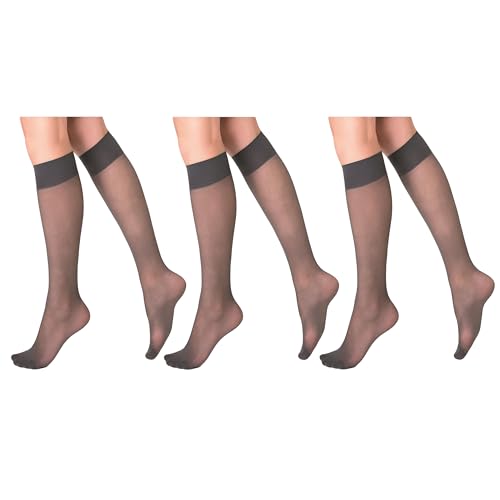 AWS/American Made 3 Pairs Sheer Knee High Socks for Women 15 Denier Stay Up Band2