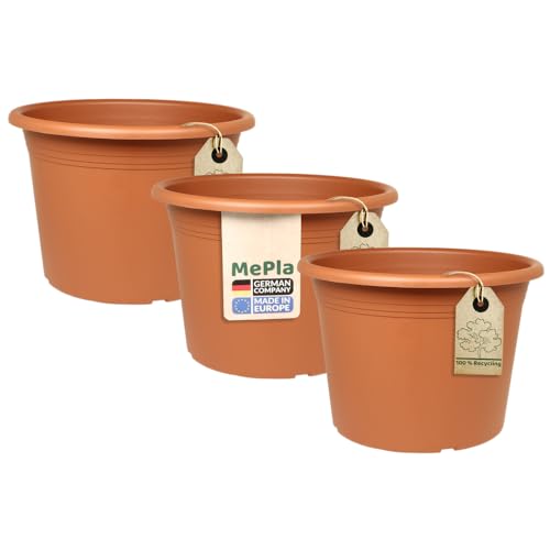 MePla - 3 Stück Blumentopf Cilindro - runder Pflanzkübel - wetterfestes Pflanzgefäß - UV-beständiger Blumenkübel - Pflanzentopf - Kübel - Ø 50 - Terracotta