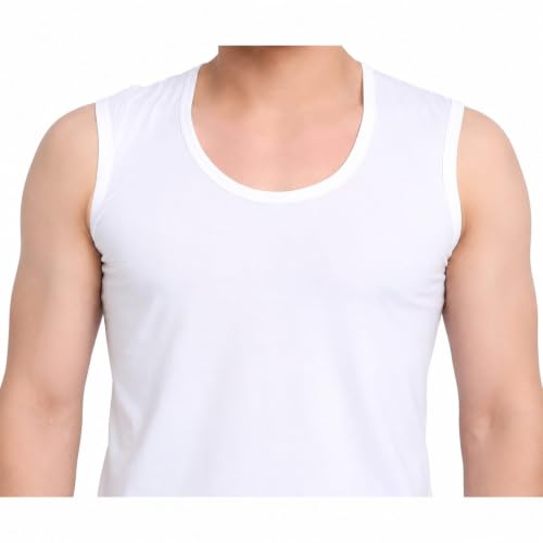 Image of GMR Men's Cotton Broad Shoulder White Sleeveless Vest