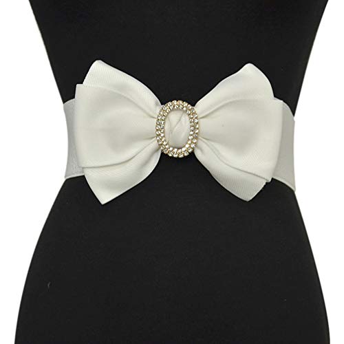 Women Rhinestone Bow Elastic Waist Belt For Dresses Stretchy Wedding Party Waistbands Cincher