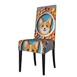 Experimenta la máxima comodidad con nuestro colorido marco de fotos WHJSHOP Corgi, suave, cómodo, fundas para sillas de comedor hechas de tela de poliéster elástica que no requiere planchado y proporciona una sensación de lujo resistente a las arrugas para el uso diario y eventos especiales.