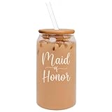 MIP 16oz Can Shaped Glass Iced Coffee Cup with Bamboo Lid and Straw Gift Maid Of Honor