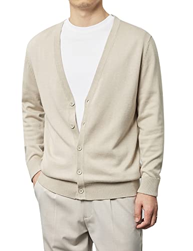 Snoly Men's V-Neck Cotton Button Front Knitted Cardigan Sweaters Spring Autumn