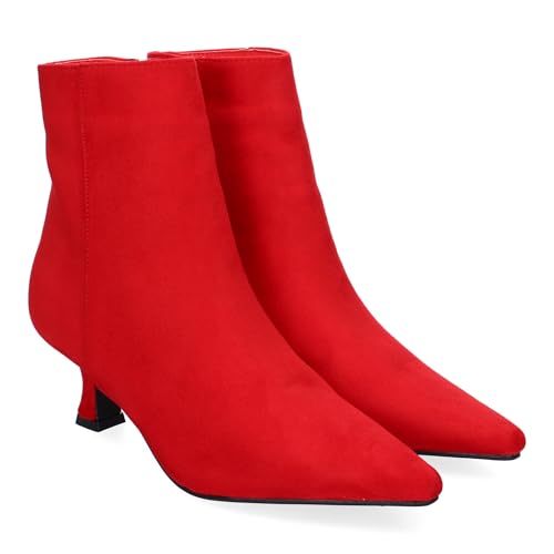 shoes&blues.es 85796 Botin de Tacon para Mujer, Comodo, de Punta Fina, Estampado Liso, y Cierre de Cremallera, Otono Invierno Rojo Talla 36