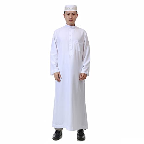 Men Muslim Robes Dubai Kaftan Jubba Thobe Islamic Arabic Prayer Eid Gown Middle East Long Sleeves Mandarin Neck Gown