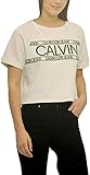 Calvin Klein Logo Womens T Shirts, Crop Tops for Women, Ladies Summer Tops - White Large