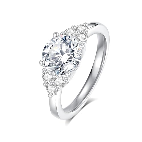 Image of Moissanite Engagement Rings Wedding Ring D Color VVS1 Round Cut S925 Sterling Silver Plated 18K White Gold Promise Rings for Women