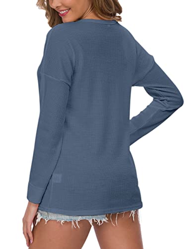 Image of MOLERANI Womens Long Sleeve Waffle Knit Henley Shirts Tunic Tops