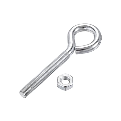Image of uxcell M8x60mm Eye Hooks Screws Bolts Kit, 10pcs Carbon Steel Hanger Eyelet Hooks Screw with Hex Nuts for Metal Hook, Wood Terminal Ring Hooks
