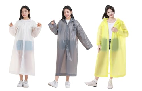 Image of Rain Ponchos for Adults, Reusable PEVA Rain Coats for Women Men Waterproof Lightweight Long Rain Jackets with Hood