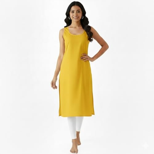 Image of Cotton Inner Slip camesoli for Women, Full Length Inner for Chikankari Kurti, Women Indoor Dress Cotton Sleeveless camesole,Holi Outfit (Color- Light Yellow)