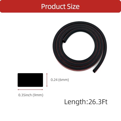 Image of Weather Stripping Seal Strip for Doors /Windows 26Feet, Self-Adhesive Soundproofing Rubber Weatherstrip Gap Blocker, Black