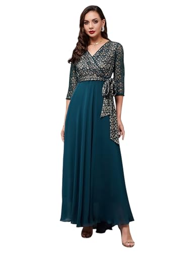 Image of Miss Chase Women's Floral Printed Relaxed Fit V-Neck 3 /4th Sleeve Maxi Dress