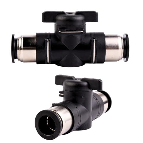 2 Stück Pneumatik Steckverbinder Luftdurchfluss-Regelventil mit geradem 14mm Pneumatischer Kugelhahn mit Absperrhahn für Schnellen Anschluss von Luftleitungen