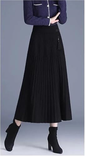 Women's High Waisted Knitted Midi Skirt for Autumn and Winter Warm and Casual Fashionable A-line Work Long Skirt4