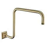 SEABEFORE 16" Gooseneck (S-Shape) Shower Arm Gold Shower Head Extension with Unique Flange, Standard