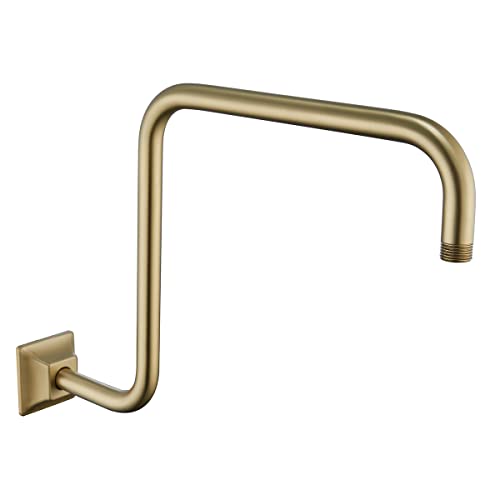 Seabefore 16" Gooseneck (S-Shape) Shower Arm Gold Shower Head Extension With Unique Flange, Standard 1/2" Connection #TOP4