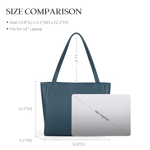 Image of befen Genuine Leather Tote Bag for Women Work Travel Leather Purse Handbags | Real Leather, Padded 14 inch Laptop Compartment, Multi-Pockets, Zipper, Tote Bag for Daily