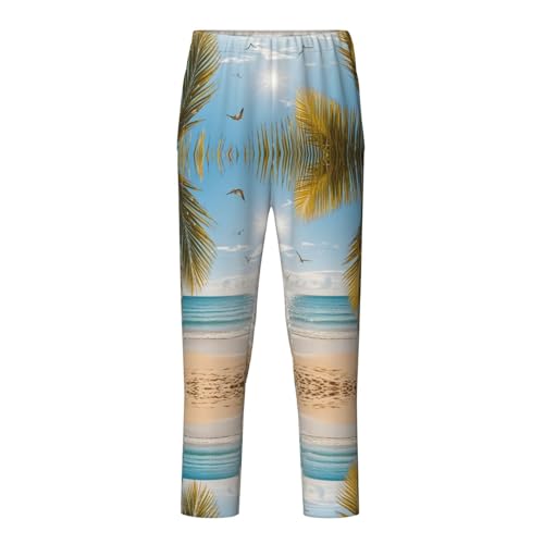 Pajama Pants Pajama Bottoms with Elastic Waistband Sleepwear Lounge Pants, Summer Beach Coconut Trees Sun