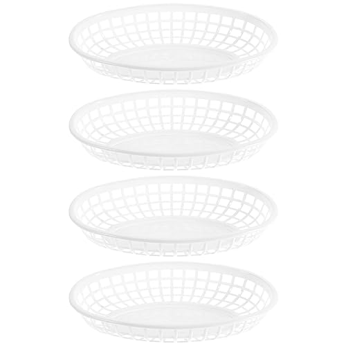 Hemoton 4 Pack Fast Food Basket Bread Baskets Oval Retro Plastic Restaurant Serving Baskets Fry Tray, Serving Tray Foodservice Bread, Burger & Fries Tray Platter Set for Party, Picnic, Barbecue