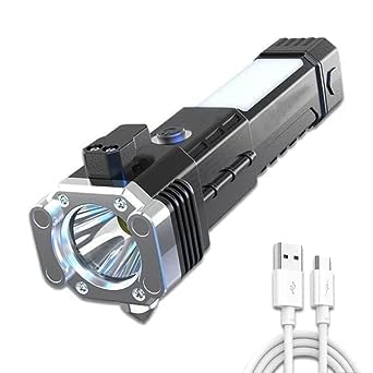 Plenteous Rechargeable LED 3W Torch Flashlight – Long Distance Beam, Car Rescue Hammer & Seat Belt Cutter Built-in Pack of 1-image-39