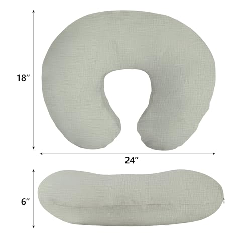 Image of Little Grape Land Muslin Nursing Pillow Covers 2 Pack, 100% Cotton Removable Breastfeeding Pillow Covers, Feeding Pillow Slipcovers for Baby Boys & Girls, (Dew)