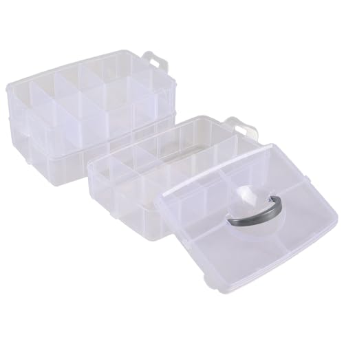 Image of 3-layer Stackable Craft Storage Box with 30 Grids, Clear Compartment Organizer Box for Beads, Tape, Screws
