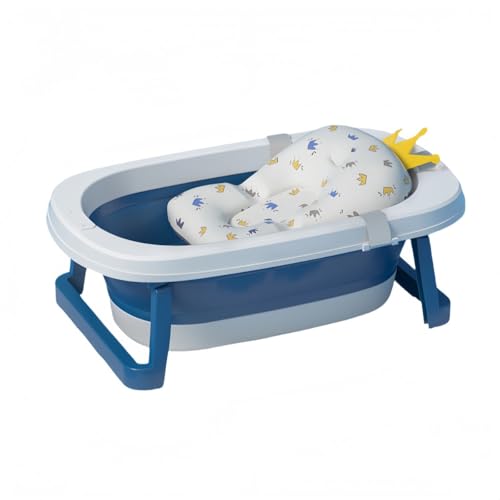 EZweekendベビーバス 折り畳み 【助産師監修】 ベビー お風呂 赤ちゃん 沐浴 折りたたみ シンク 大きめ 浴槽 新生児 子供用 風呂 浴室内 柔らかい (ディープシーブルー,+ベビーバスマット付き)