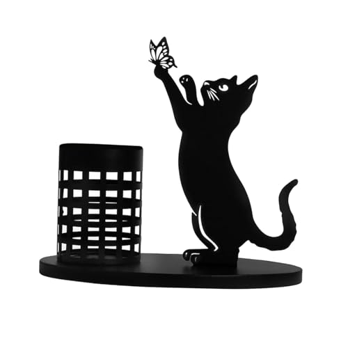 Organisateur de pinceaux de maquillage et stylos chat métal
