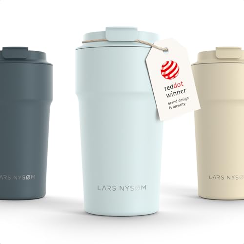 Image of LARS NYSOM Thermo Coffee Mug to go 17oz | Travel Mug 0.5 Liter with Insulation | Silicone grip base | Leak Proof Stainless Steel Tumbler for Coffee and Tea on the Go (Powder Misty Blue, 17oz)