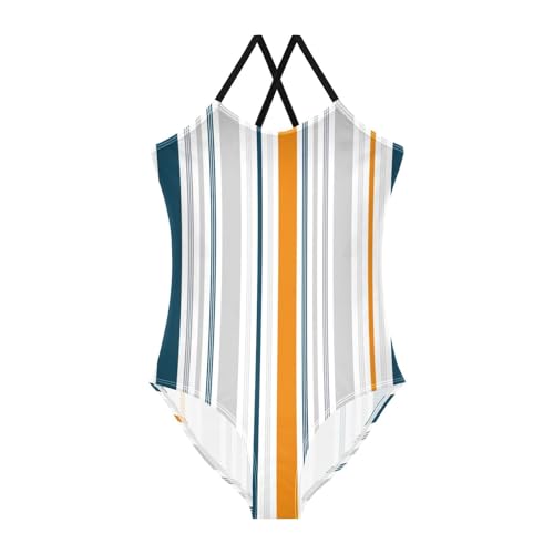 Blue Orange Gray Stripes Girls 1 Piecing Swimsuits Kids Bathing Suit Girl Swim Suits for Girls Beach