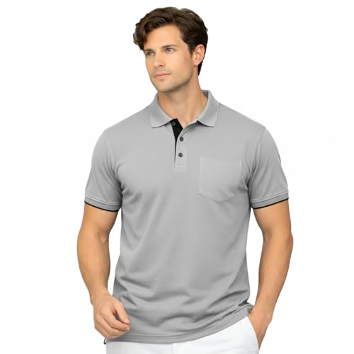 Image of Men's Premium Cotton Pique Polo T-Shirt, Classic Fit Short Sleeve Casual Summer Shirt, Soft & Breathable Fashion Polo