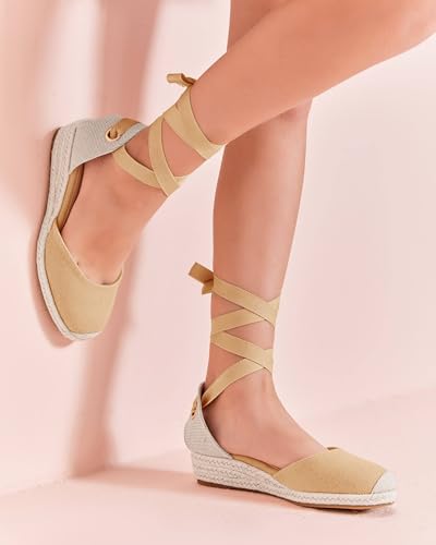Image of Coutgo Girls Espadrille Platform Wedge Sandals Closed Toe Lace Up Ankle Strap Summer Shoes Toddler Little Big Kid