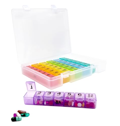 Image of 6 Times a Day Weekly Pill Box Organizer Case, Secure 7X Pillbox with Medication Schedule (6 Time-a-Day)