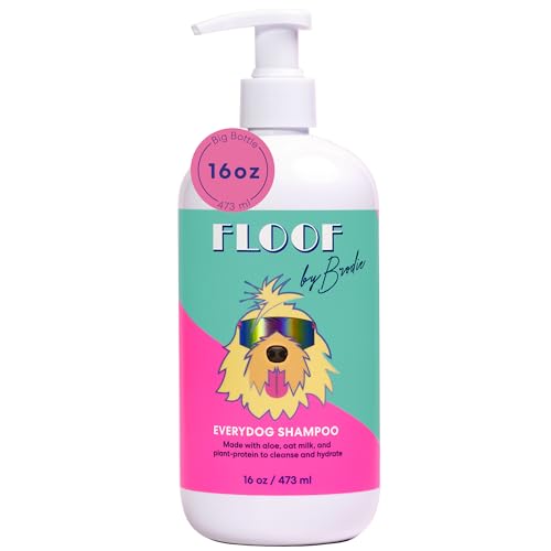 Floof by Brodie Everydog Nourishing and Deodorizing Dog & Cat Shampoo for All Coat Types Detangles Soothes with Aloe Oat Milk Plant Based Emolients Pet Grooming Supplies (16oz)