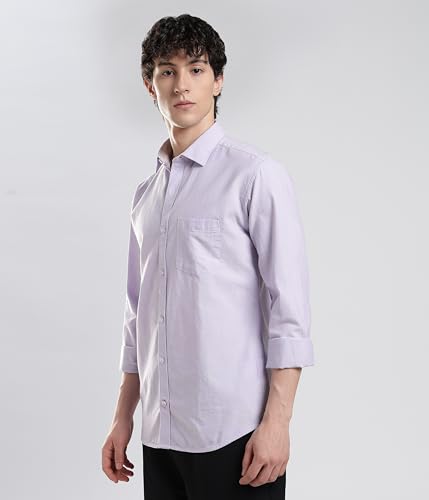 TURMS Men's Oxford Shirt, Purple, Full Sleeve Lavender - Image 4