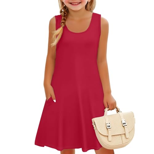 Girls Summer Dress Sleeveless Flowy Tiered Casual Long Maxi Dress Tank Swing Midi Beach Maxi Dresses with Pockets3