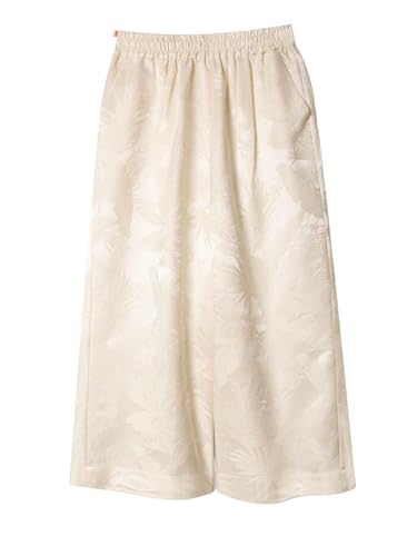 Pantalon jacquard en laine mélangée soie taille élastique jambe large 162