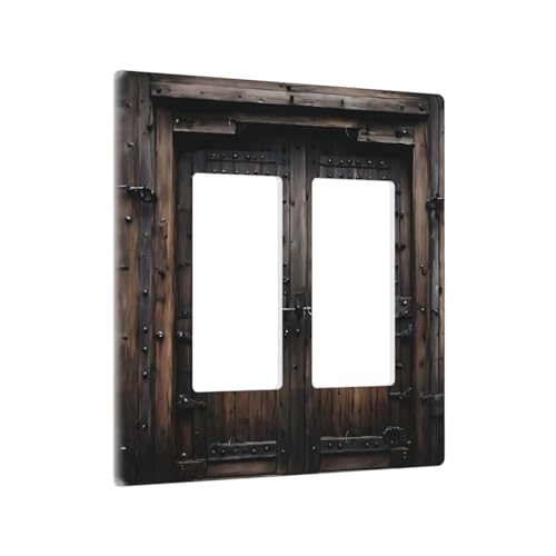 Decorative Outlet Covers Retro Brown Wood Barn Door Vintage Farmhouse 2 Gang Wall Plate Double Rocker Two Switch Wall Cover Plate Jumbo Dual Gfci Faceplate