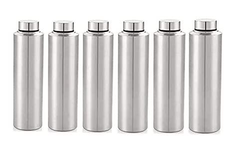 Image of Kalashh Stainless Steel Water Bottle - 900 ML, Fridge Water Bottles, Set of 6, Leak-Proof, Rust-free Steel Bottle, Easy Grip, Easy to Carry, Travel Bottle - Silver