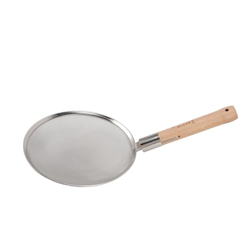 OVAQUIXI Cuchara Espumadera de Acero Inoxidable, Colador de Malla Ligero con de Madera para Cocinar, Freír y Escurrir Ollas Calientes Asiáticas (28 cm/11,0 pulgadas de diámetro)