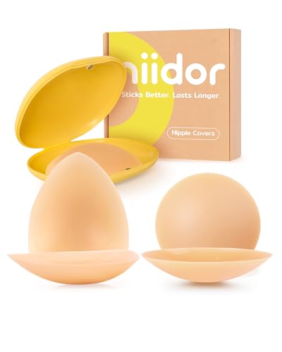 Image of Niidor Non-Adhesive Nipple Covers for Women, Grippy Silicone Nipple Pasties Reusable With Travel Case Circle & Triangle Combo
