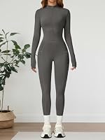 Ecupper Damen Workout Jumpsuit Langarm Ski suit Einteiler Grau XS – Ansicht 2