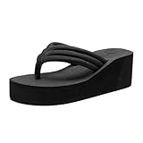 BOTRENT Women's Foam Platform Thong Slides Sandals Round Open Toe Lightweight Non Slip Wedge Heel Flip Flops Fashion Party Slip On Sandals (Black,10)